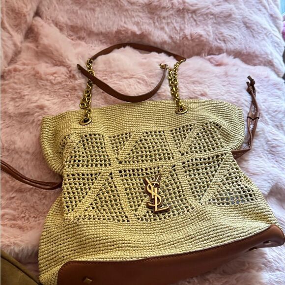 Crochet raffia tote bag with chain - Picture 4 of 16